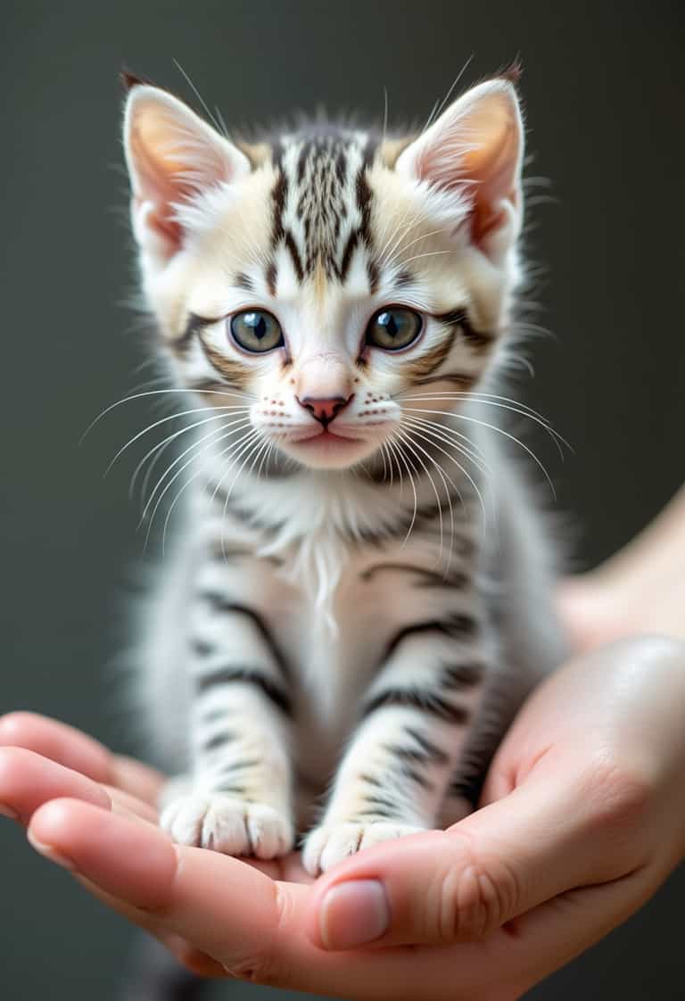 Blue-Eyed Kitten in Hand