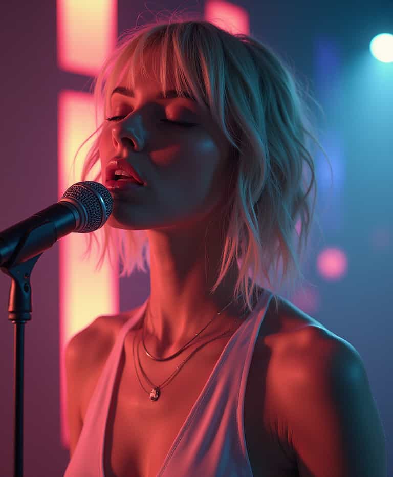 **Neon Serenade: A Moment in the Spotlight**