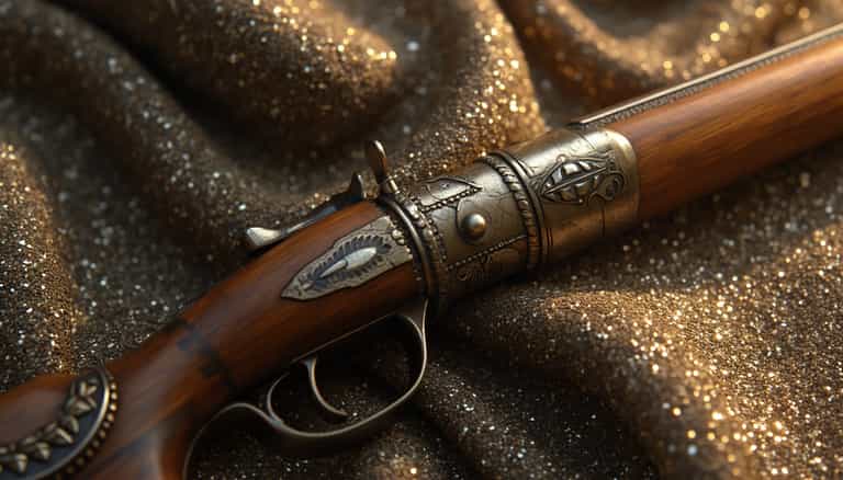 Ornate Antique Firearm on Glittering Fabric