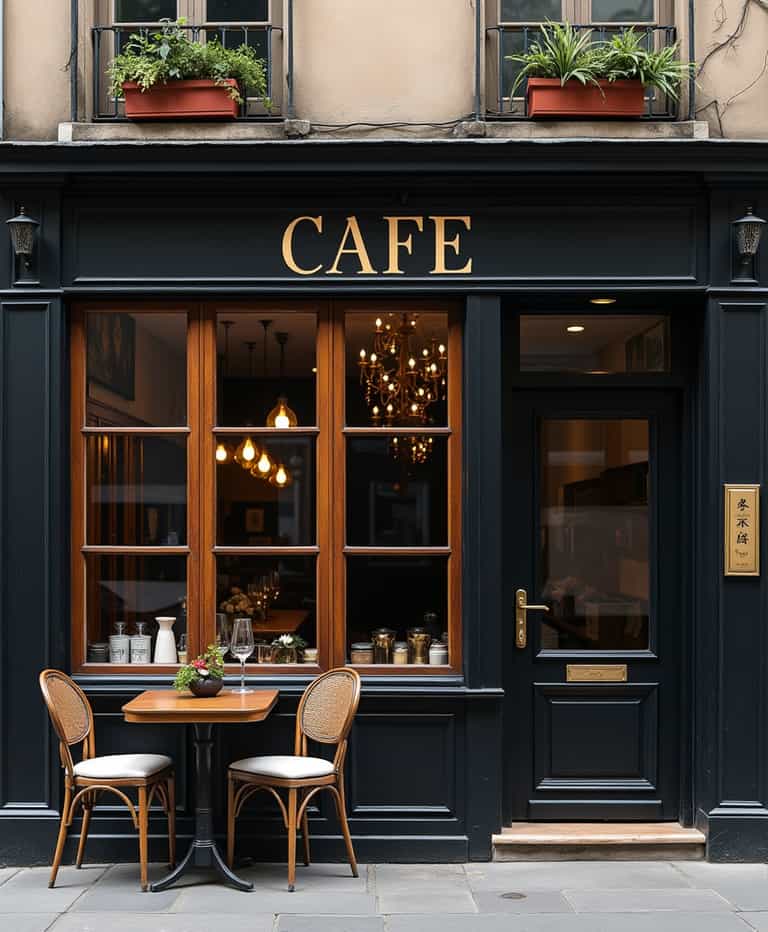 Charming Café Exterior with Warm Interior Glow