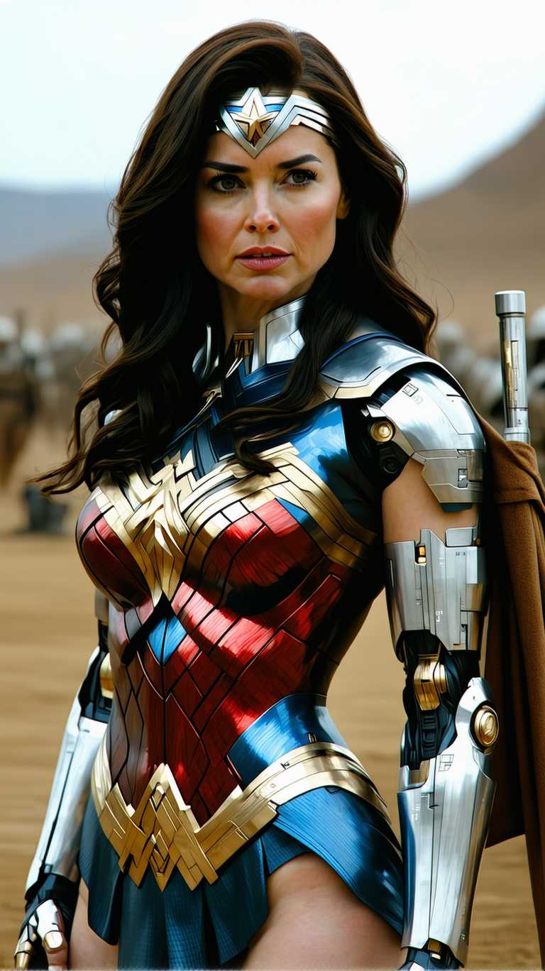 Modernized Wonder Woman in Desert Armor