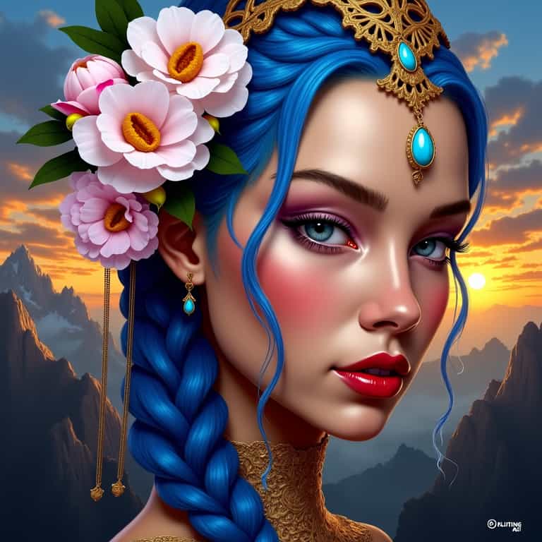 Sunset Enchantment: The Blue-Haired Beauty