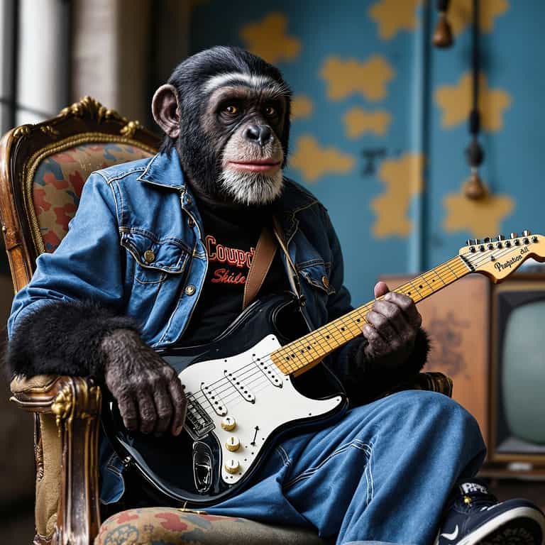 Rockstar Chimpanzee in Retro Setting