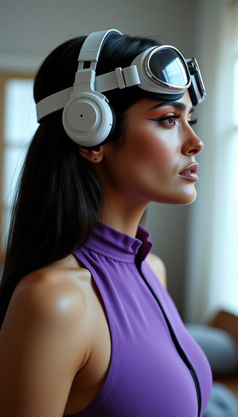 Profile in Purple: A Modern Muse with High-Tech Accessories