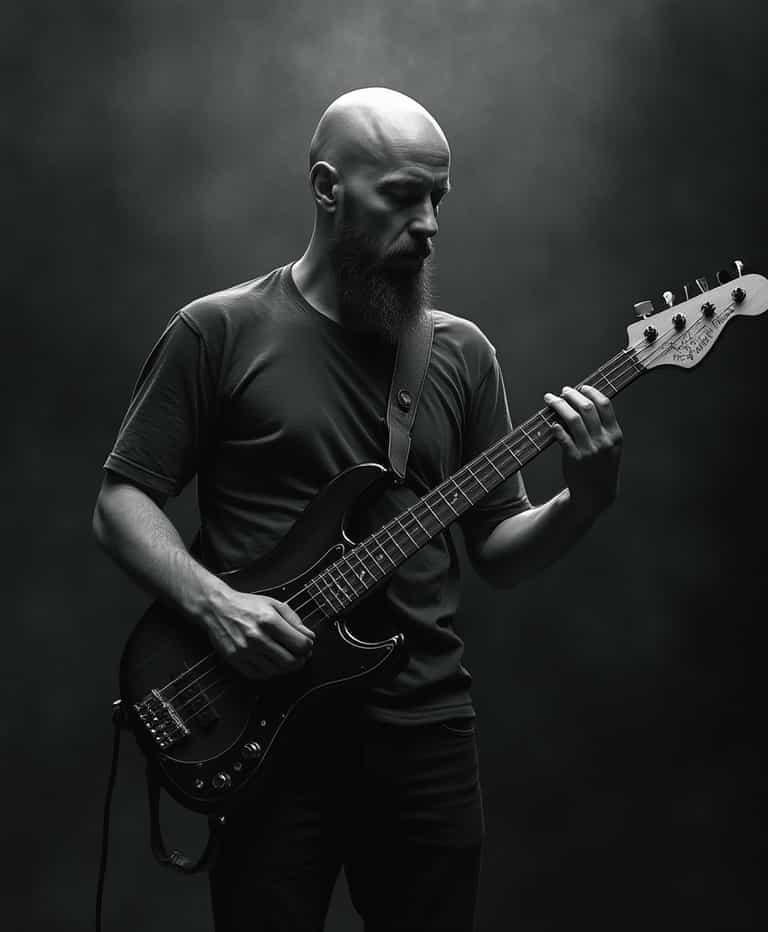 Intense Focus: A Bassist in Black and White