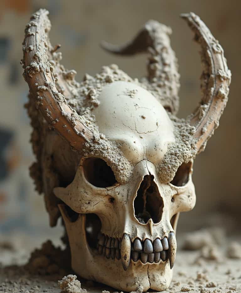Ancient Horned Skull with Sandy Encrustation