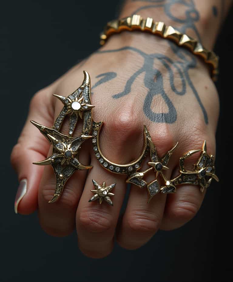 **Celestial Adornments: A Hand of Stars and Moons**