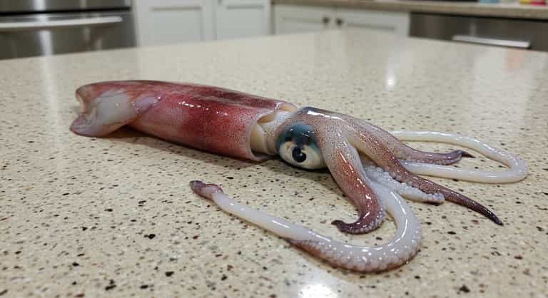 Squid on Kitchen Countertop