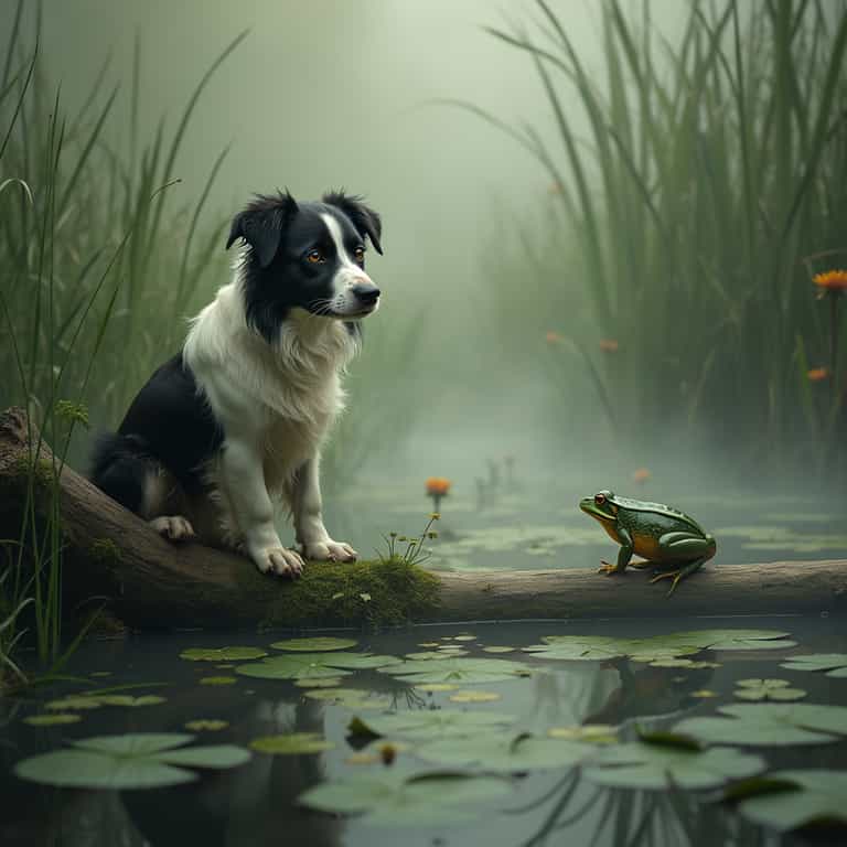 Morning Encounter: Dog and Frog on the Pond