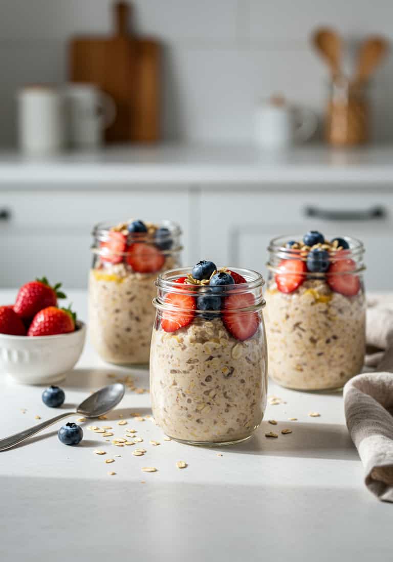 Fresh Berry Oatmeal Jars in a Cozy Kitchen