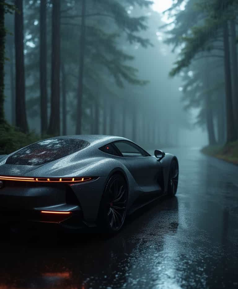 Mystical Drive: A Supercar in the Fog