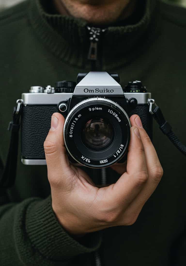 Focus on the Past: Holding a Vintage Olympus Camera