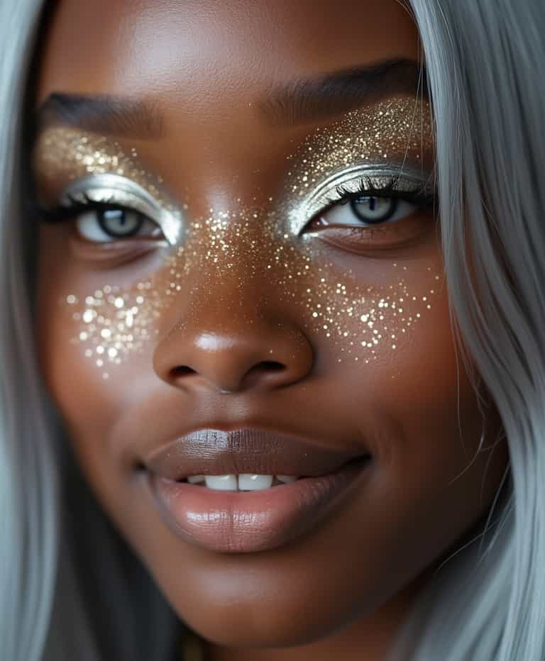 Glittering Gaze: A Close-Up Portrait of Ethereal Beauty