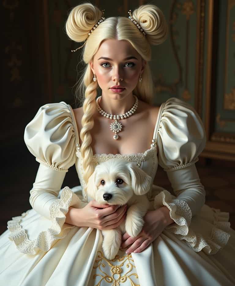 **Elegance of the Past: A Regal Portrait with a Companion**