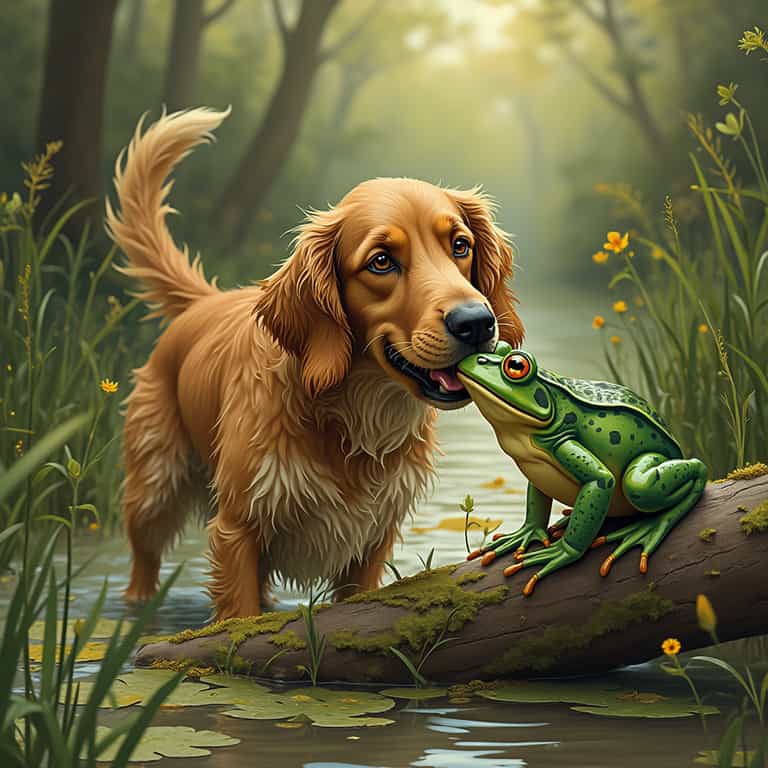 Curious Companions: A Dog and Frog Encounter