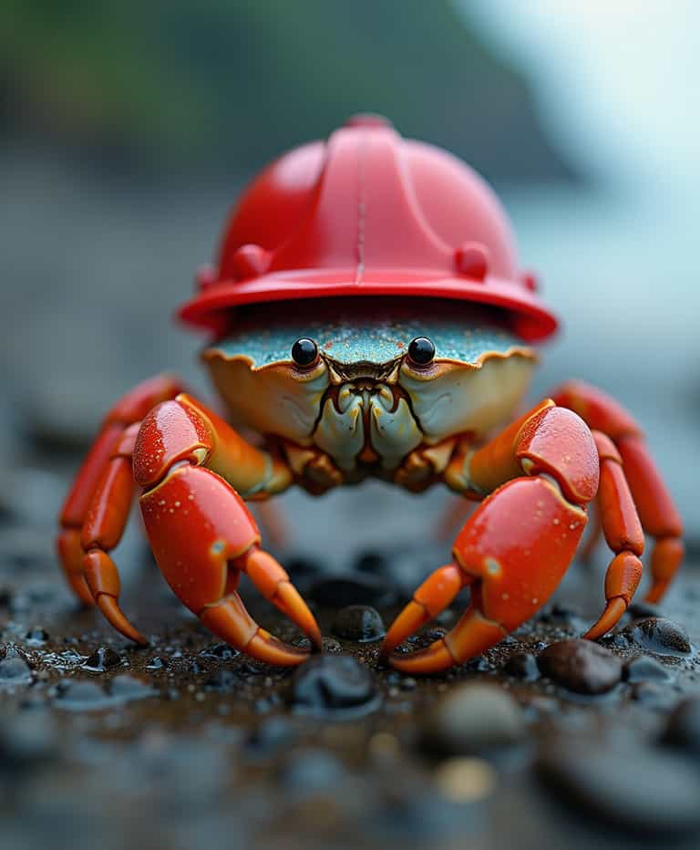 Crab in Hard Hat: A Whimsical Encounter