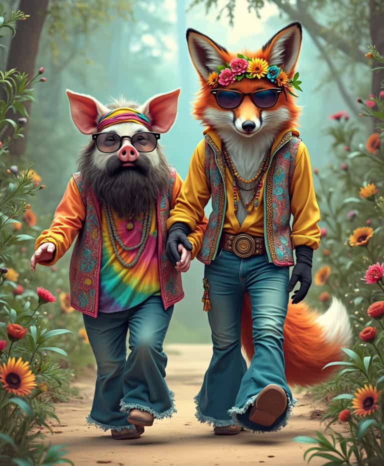 Hippie Harmony: A Fox and Pig's Adventure