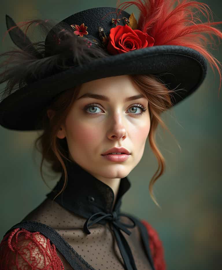 Victorian Elegance: A Portrait in Red and Black