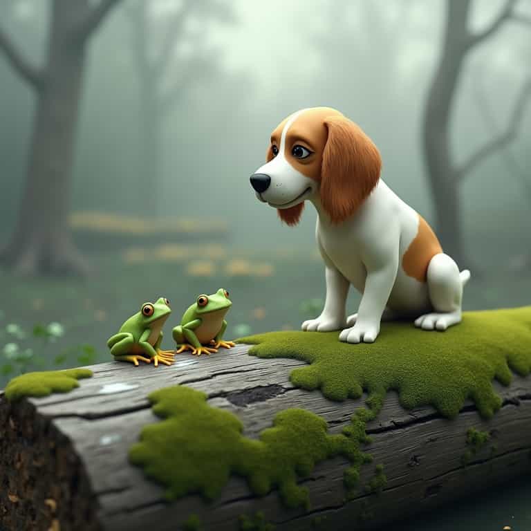 Forest Friends: A Dog and Two Frogs