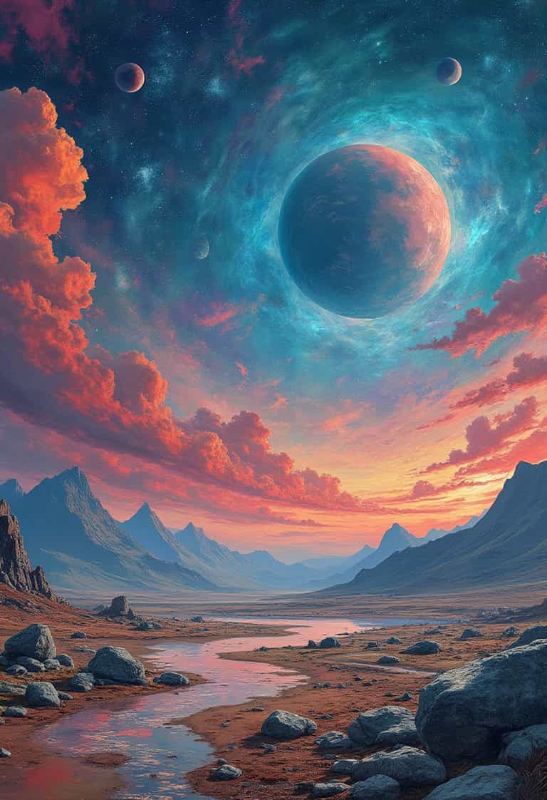 Celestial Dawn Over Alien Terrain