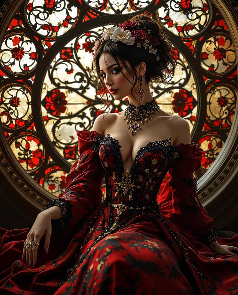 Gothic Elegance: The Lady in Red