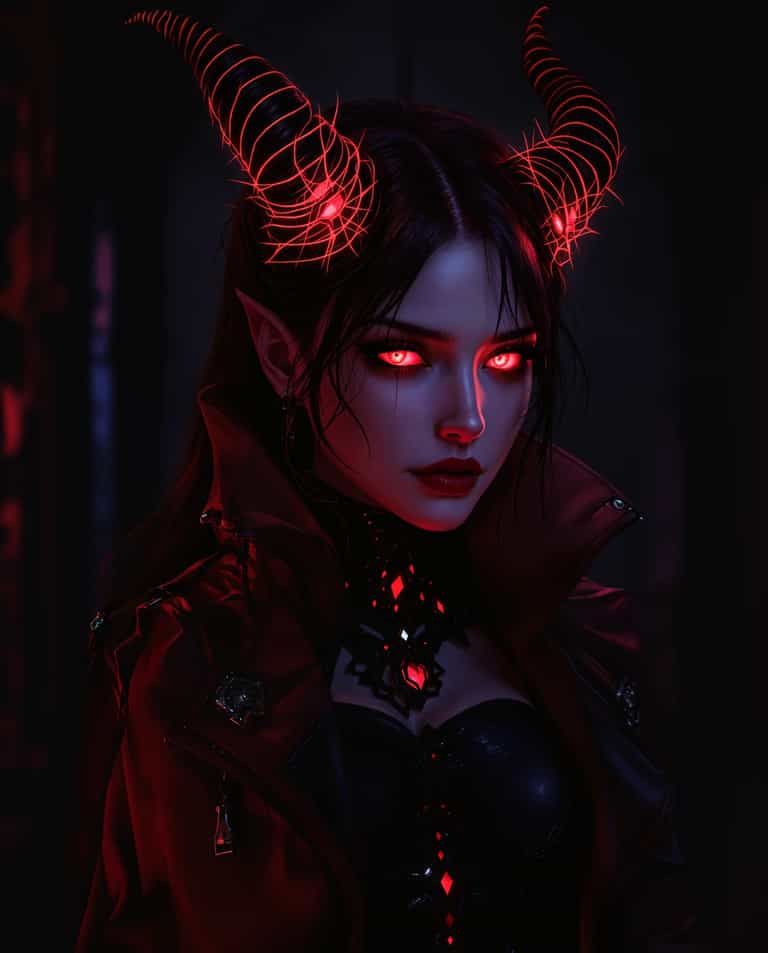 Gothic Demoness with Glowing Horns