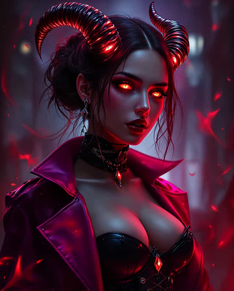 Gothic Demoness with Glowing Horns