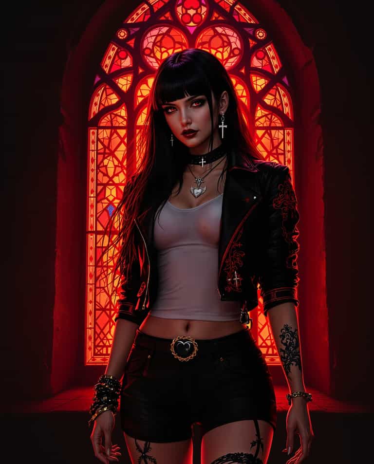 Gothic Elegance in Red Light