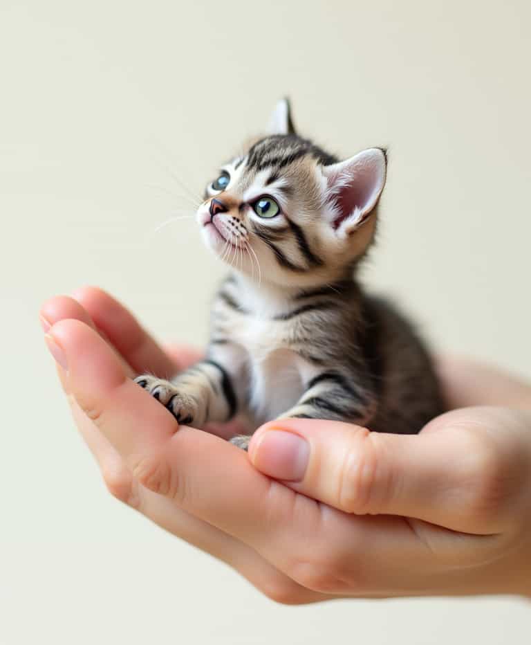 Curious Innocence: A Tiny Tabby in Tender Hands
