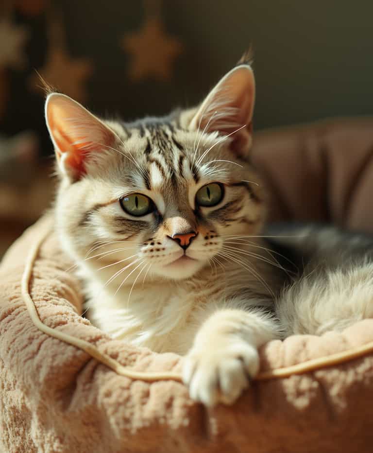 Curious Cat in Cozy Bed