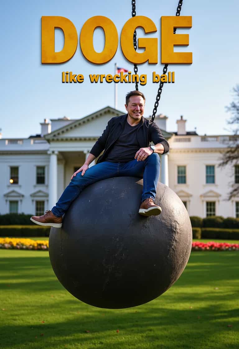 Doge on a Wrecking Ball at the White House