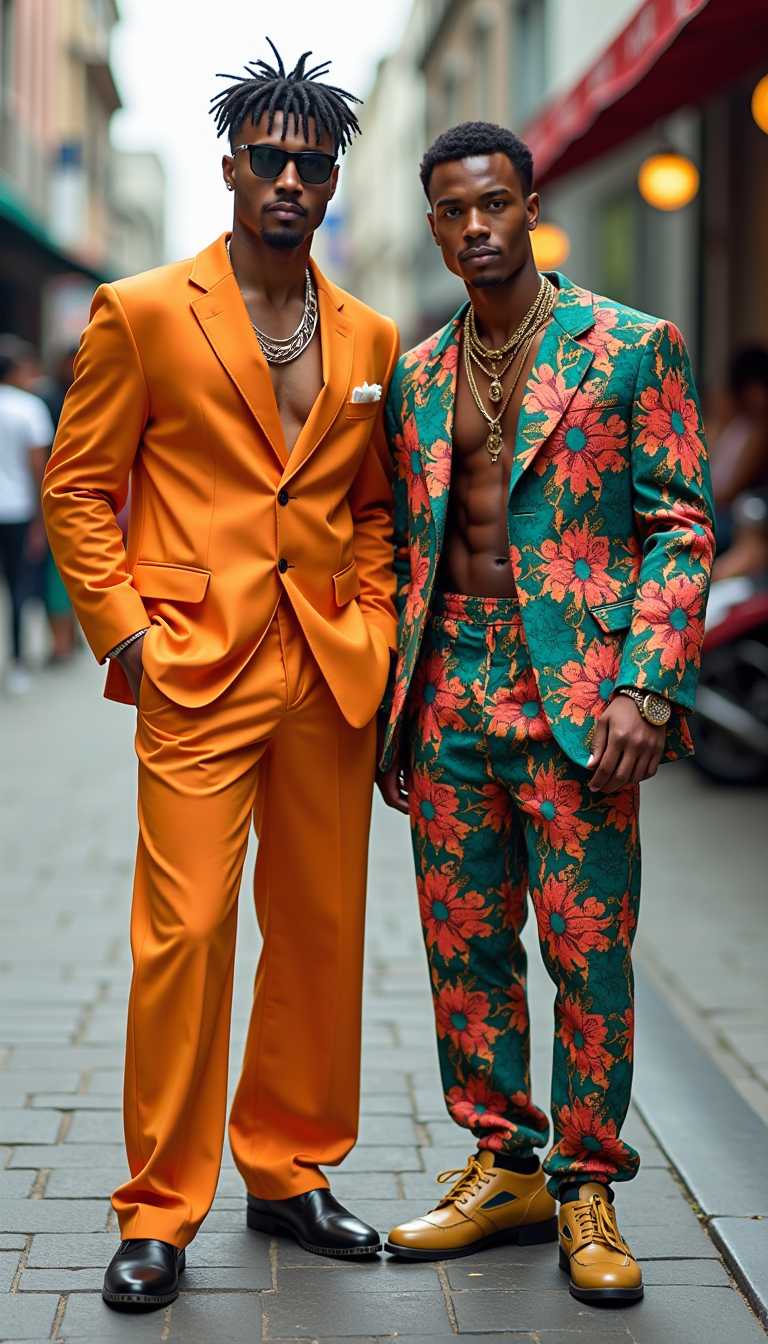 **Bold Street Fashion: Urban Elegance in Vibrant Suits**