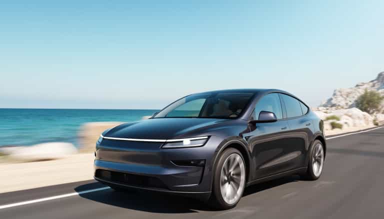 Coastal Drive in a Futuristic Electric Car