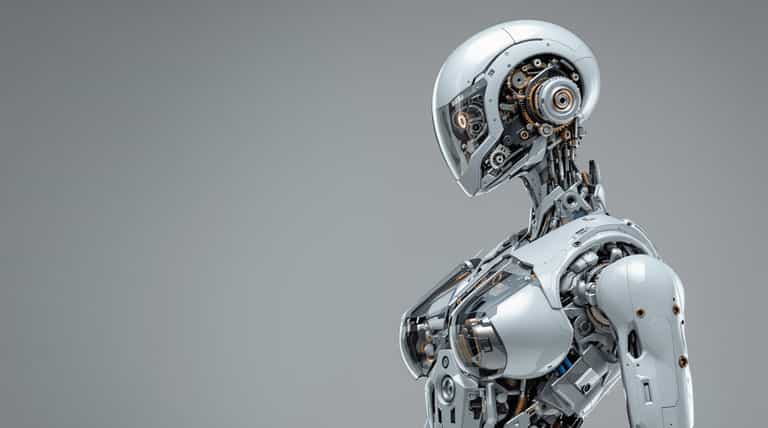Futuristic Humanoid Robot with Transparent Visage