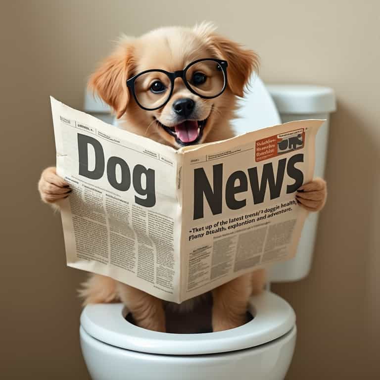 Puppy Reading Dog News on Toilet
