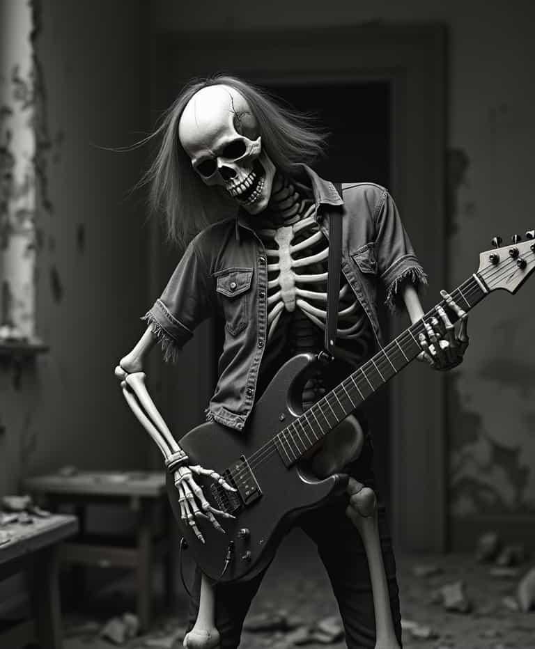 **The Skeleton Guitarist: A Surreal Performance**