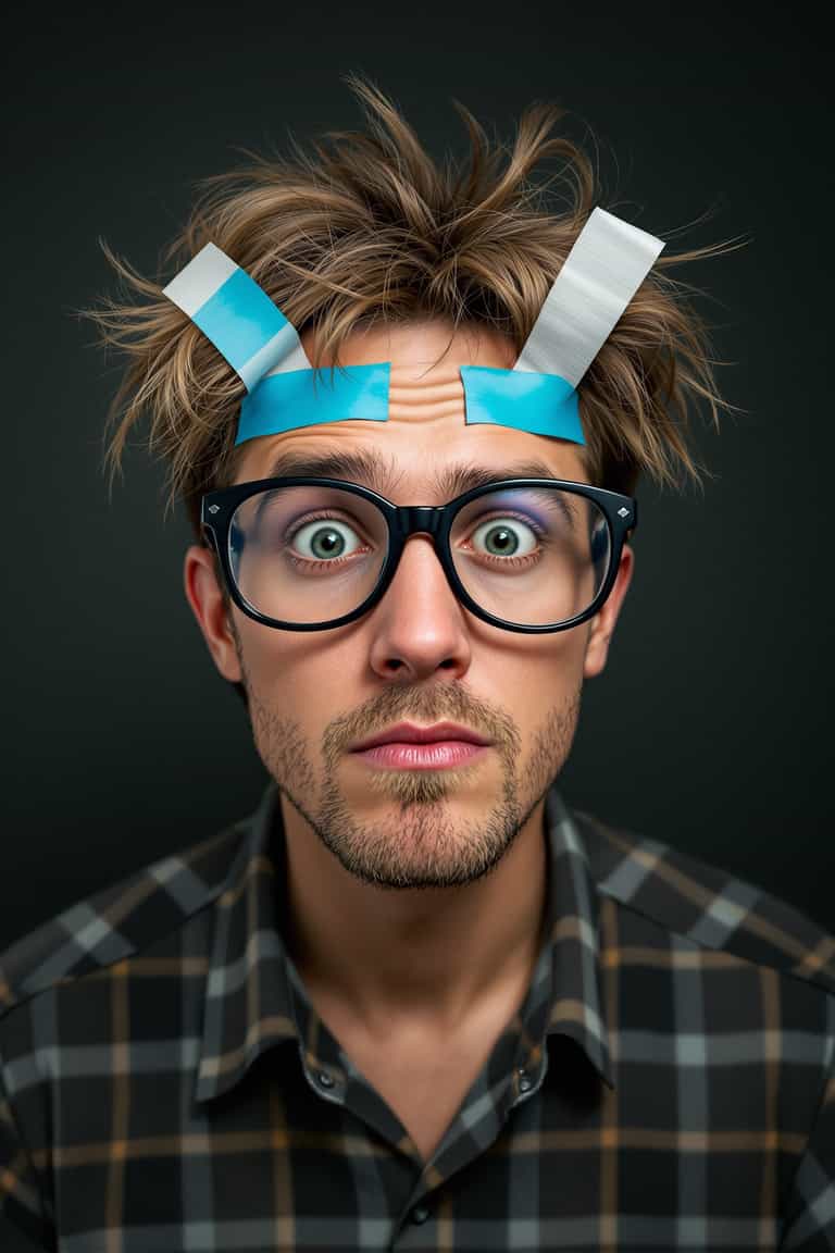 Quirky Portrait with Blue Tape