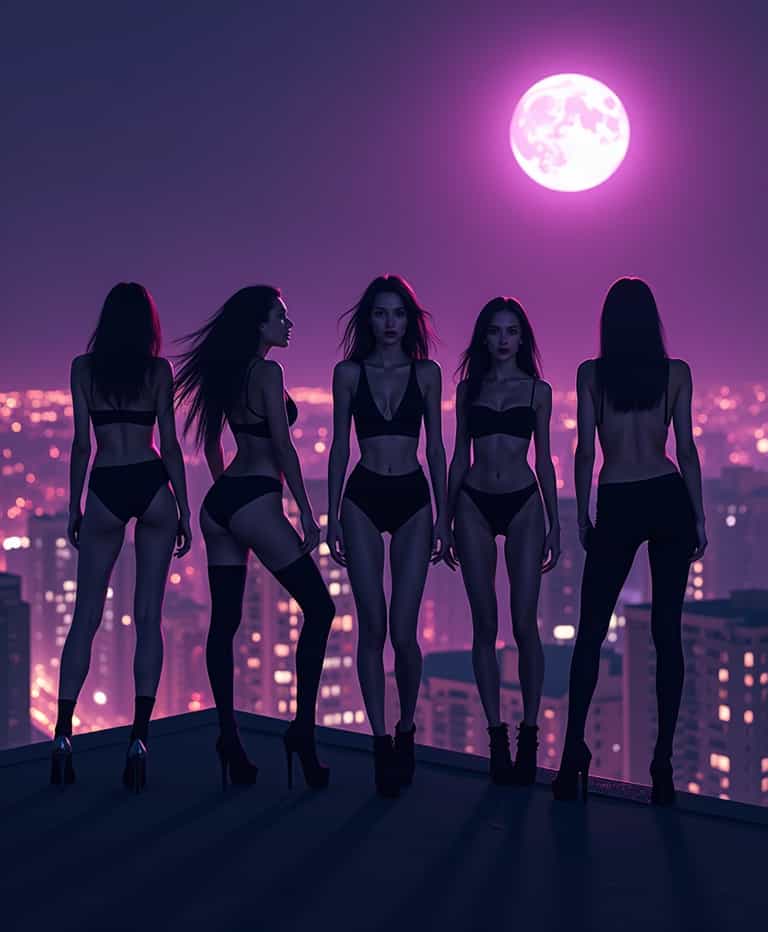 **Moonlit Cityscape: A Rooftop Ensemble**