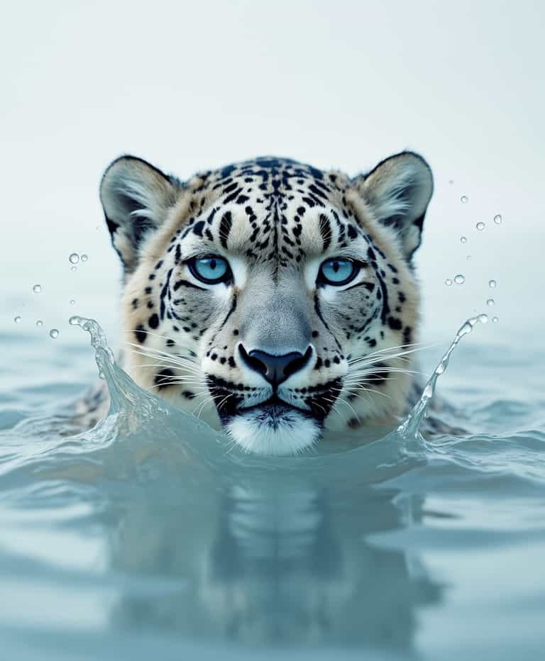 **Blue-Eyed Leopard in Water**