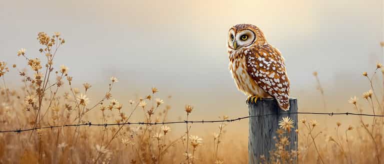 Golden Hour Perch: The Owl in the Wildflowers