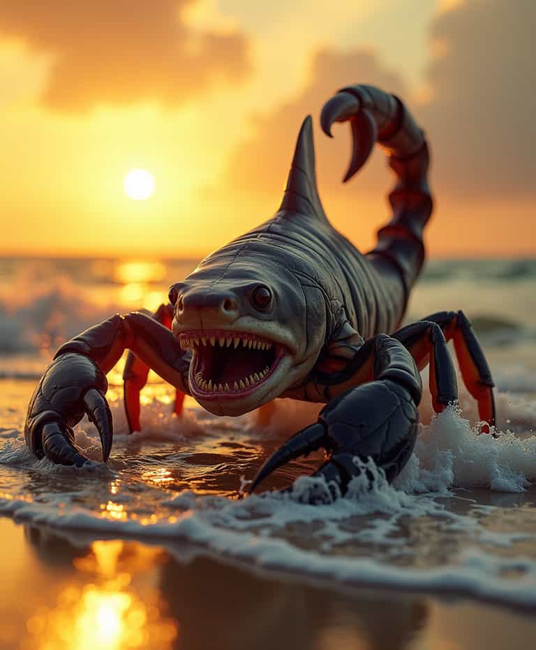 Sunset Encounter: The Shark-Scorpion Hybrid