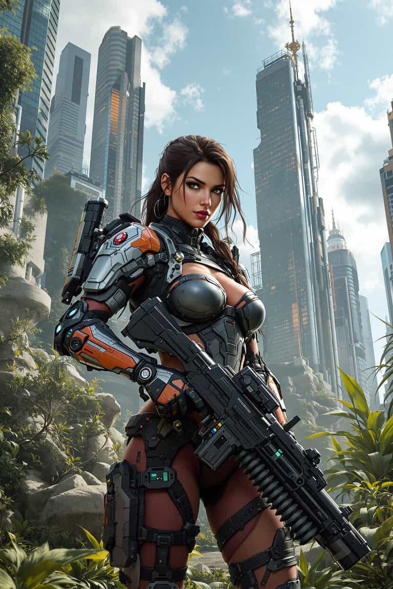 Cyberpunk Guardian in the Urban Wilderness