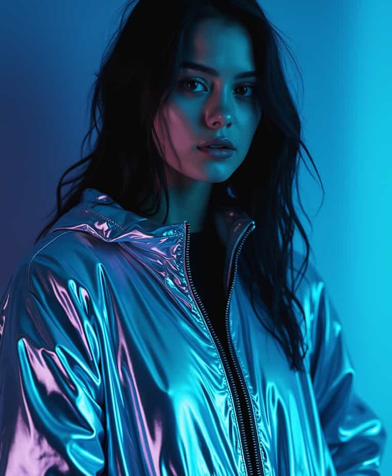 **Futuristic Fashion in Blue Light**