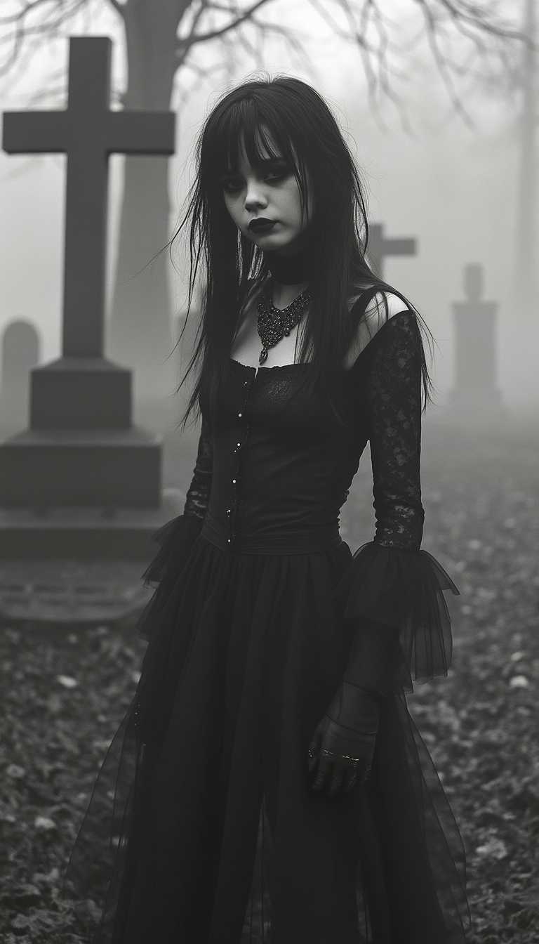 Gothic Solitude in the Foggy Graveyard