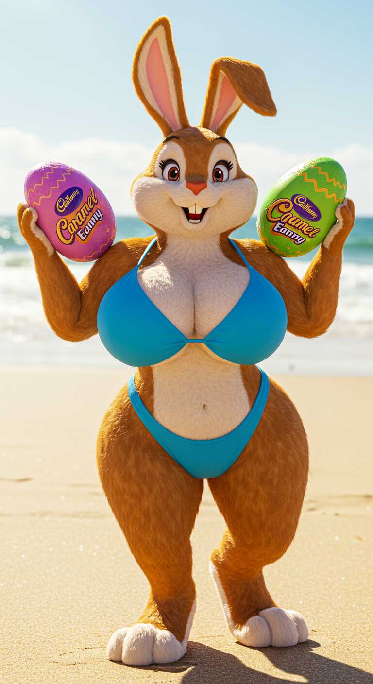 Beach Bunny with Easter Eggs