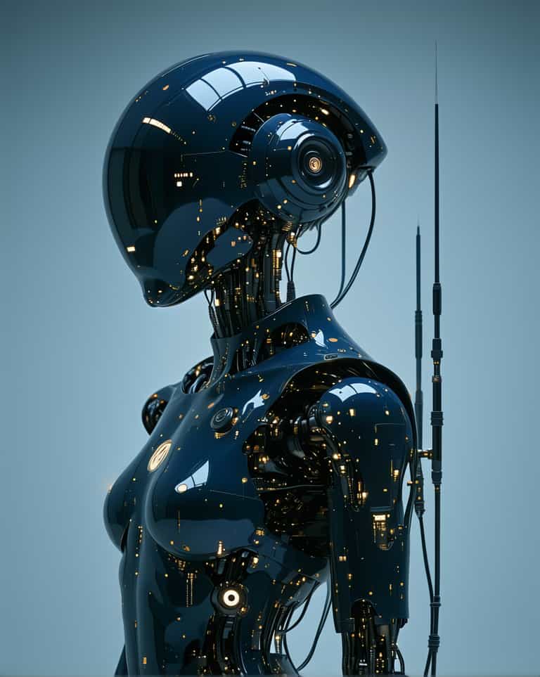 Futuristic Humanoid Robot with Reflective Surface