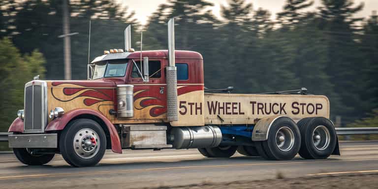 Classic Semi-Truck with Flame Design on the Highway
