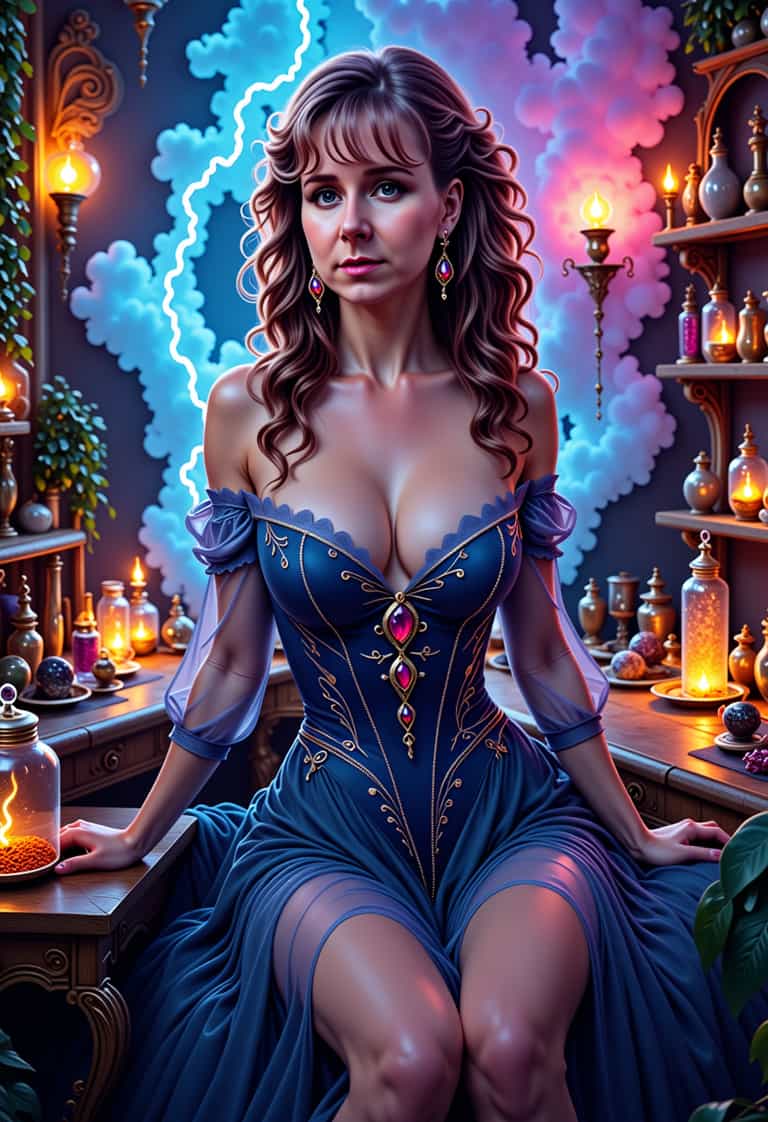 Mystical Enchantress in a Magical Study