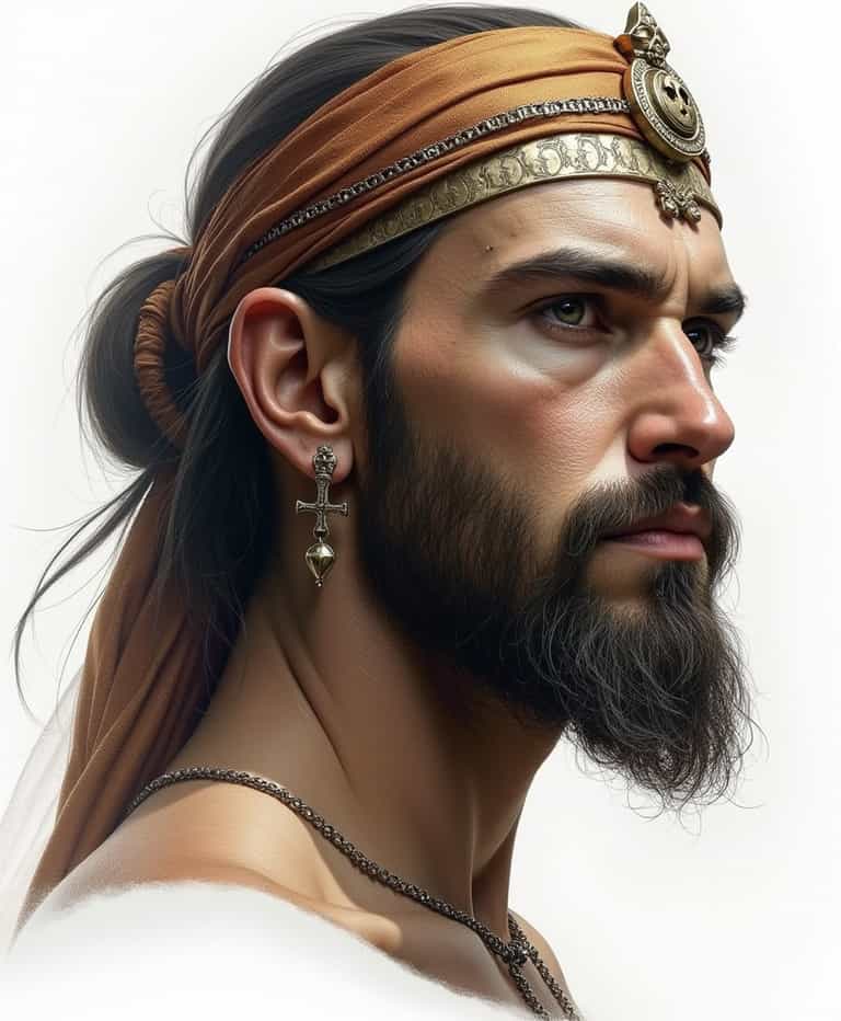 **Regal Warrior with Golden Adornments**