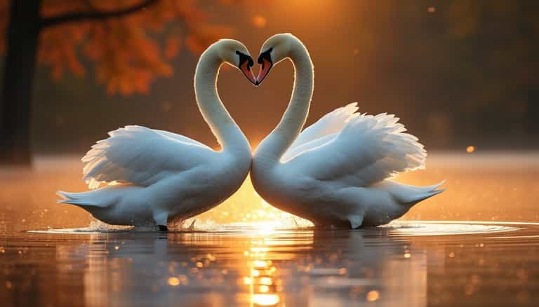 Heart of Swans at Sunset